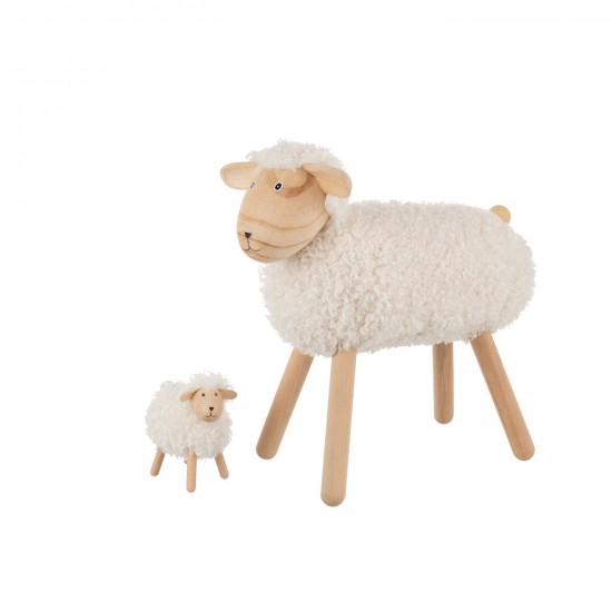 J Line animal animaux statuettes Jolipa Mouton Décoratif Bois De Hêtre Fausse Fourrure Naturel Blanc Cassé Large.