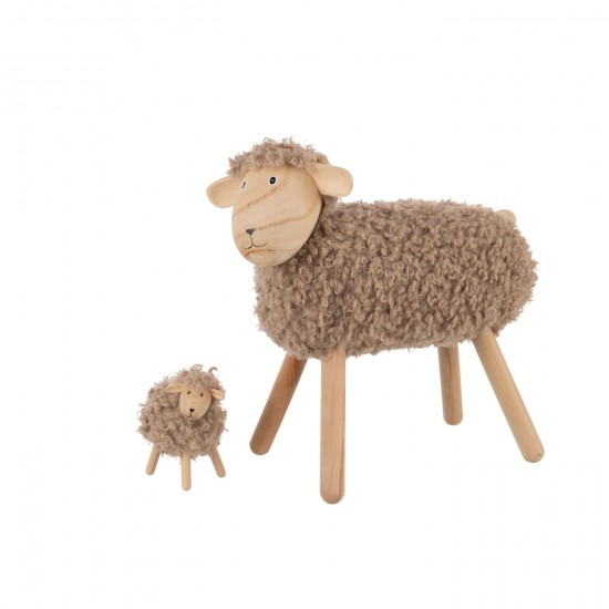 J Line moutons statuettes Jolipa Mouton Décoratif Bois De Hêtre Fausse Fourrure Naturel Beige Large.