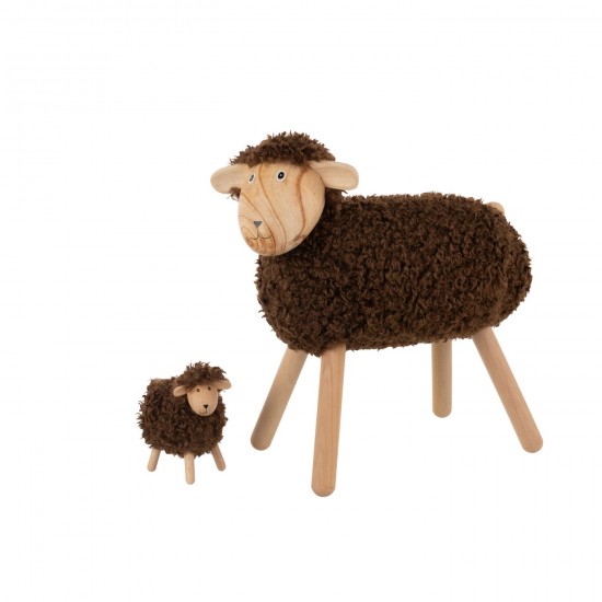 J Line moutons statuettes Jolipa Mouton Décoratif Bois De Hêtre Fausse Fourrure Naturel Marron Foncé Large.