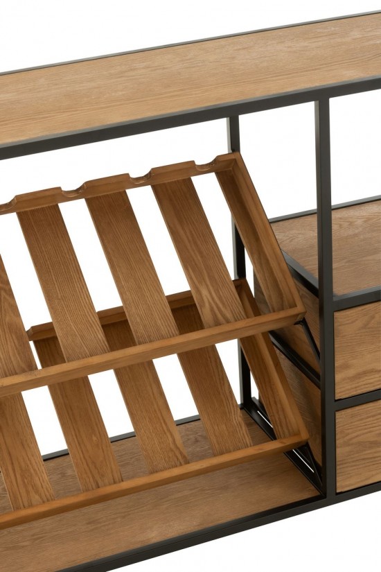 J Line Mobile Bar Wine Impiallacciatura Naturale Nero Small Mueble Bar Wine Chapa Natural Negro Small.