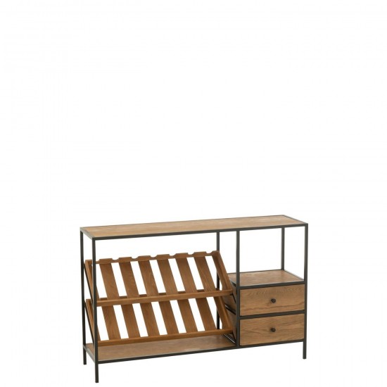 J Line Barkast Wine Fineer Naturel Zwart Small L120xB33xH77 cm barmeubelen JO55903.