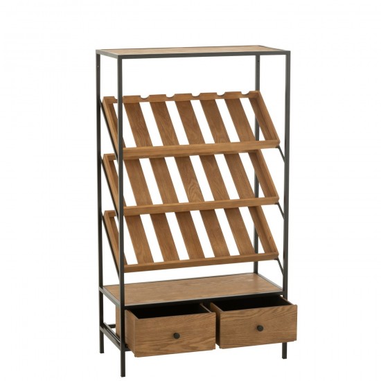 JLine J Line Barkast Wine Fineer Naturel Zwart Medium L70xB33xH125 cm barkasten drankkasten.