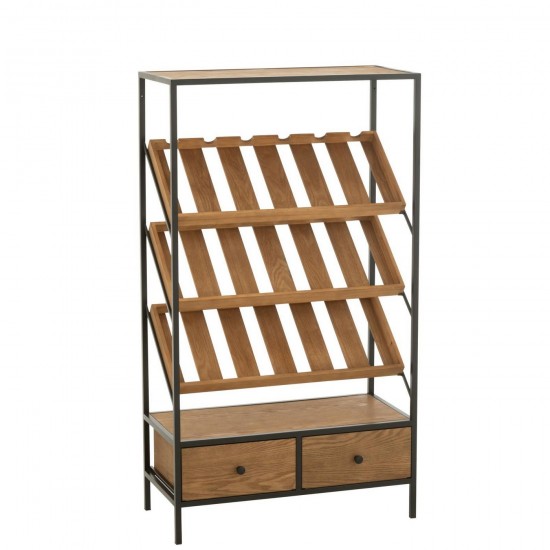 J Line Barkast Wine Fineer Naturel Zwart Medium L70xB33xH125 cm barkasten drankkasten JO55904.