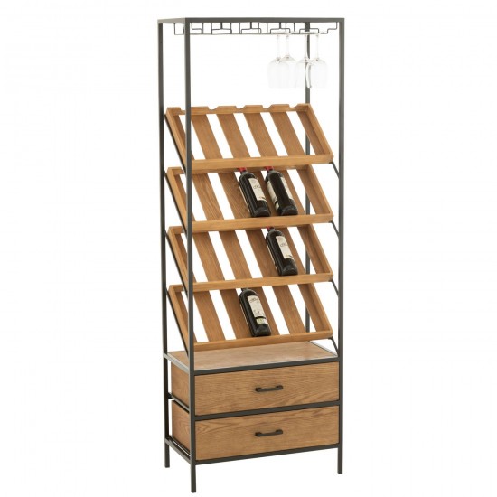 J Line Barkast Wine Fineer Naturel Zwart Large L60xB33xH169 cm barkasten drankkasten JO55905.