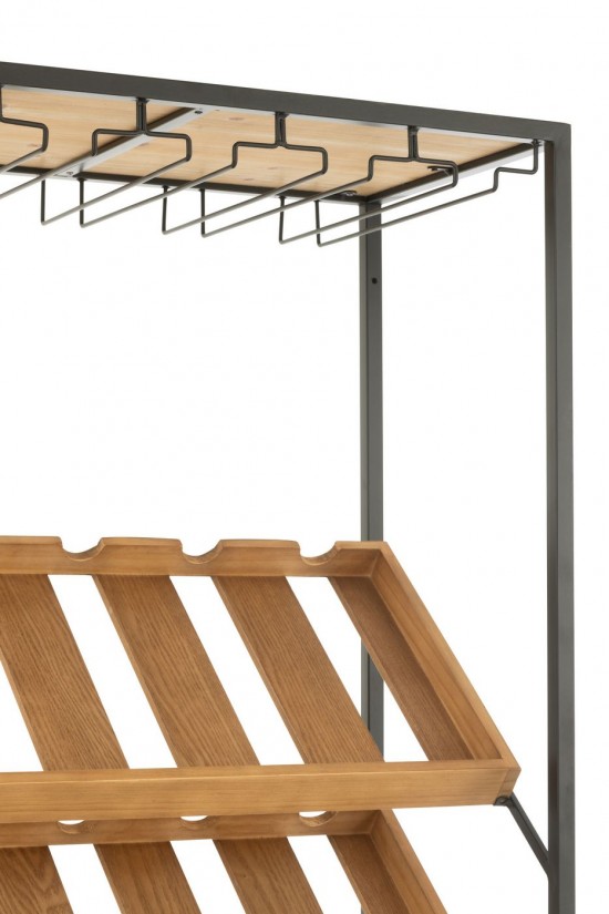 J Line Mobile Bar Wine Impiallacciatura Naturale Nero Large Mueble Bar Wine Chapa Natural Negro Large.