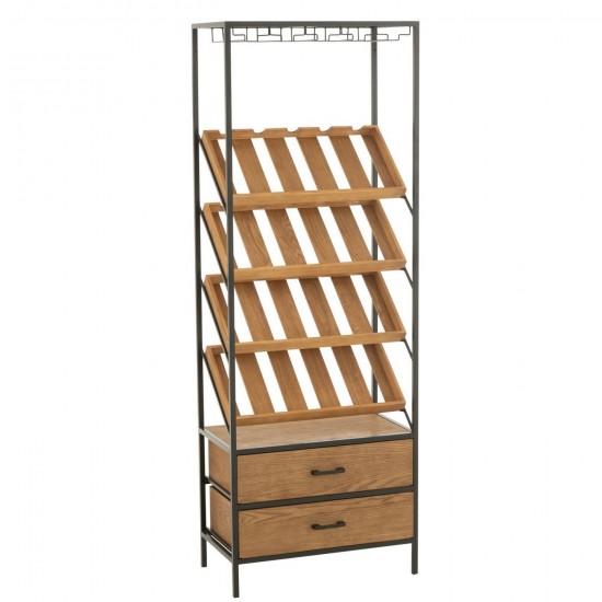 J Line Barkast Wine Fineer Naturel Zwart Large L60xB33xH169 cm barkasten drankkasten JO55905.