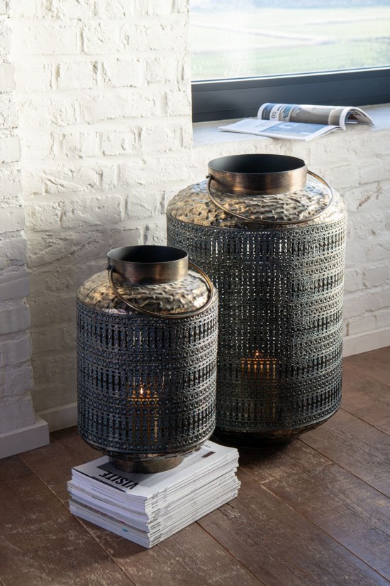 J Line Lanterna Antico Cilindrico Ferro Bronzo Small Linterna Antiguo Cilindro Plancha Bronce Small.