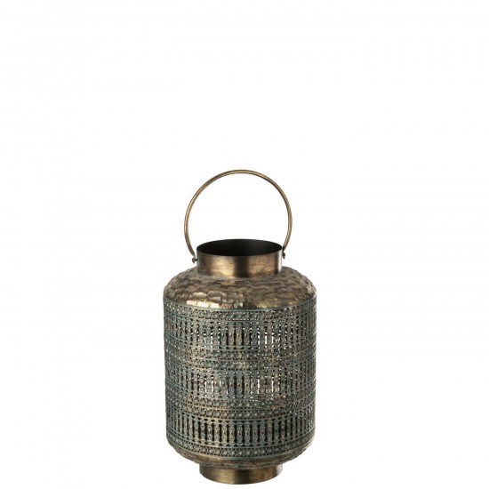 J Line Lantaarn Antiek Cilinder Ijzer Bronskleurig Small L31xB31xH45 cm windlichten lantaarns JO55907.