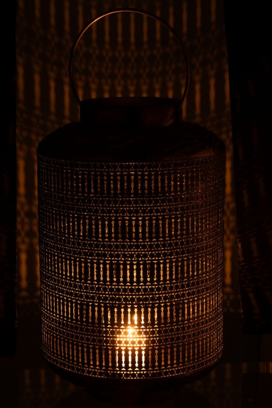 J Line lanternes photophores Jolipa Lanterne Antique Cylindre Fer Bronze Large.