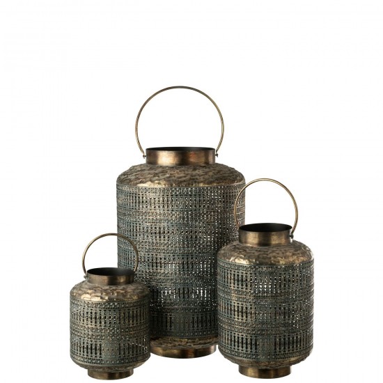 Jline Lantaarn Antiek Cilinder Ijzer Bronskleurig Large.