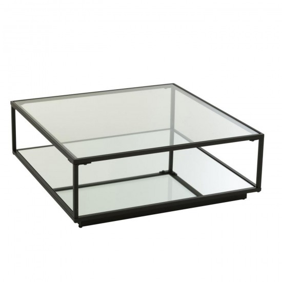 J Line Salontafel Ijzer Glas Zwart Large L80xB80xH36 cm koffietafels salontafels JO55911.