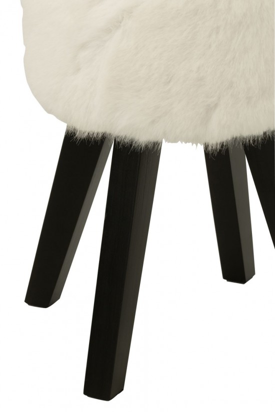 J Line tabourets ronds Jolipa Tabouret Fur With Wooden Legs Bois Blanc.