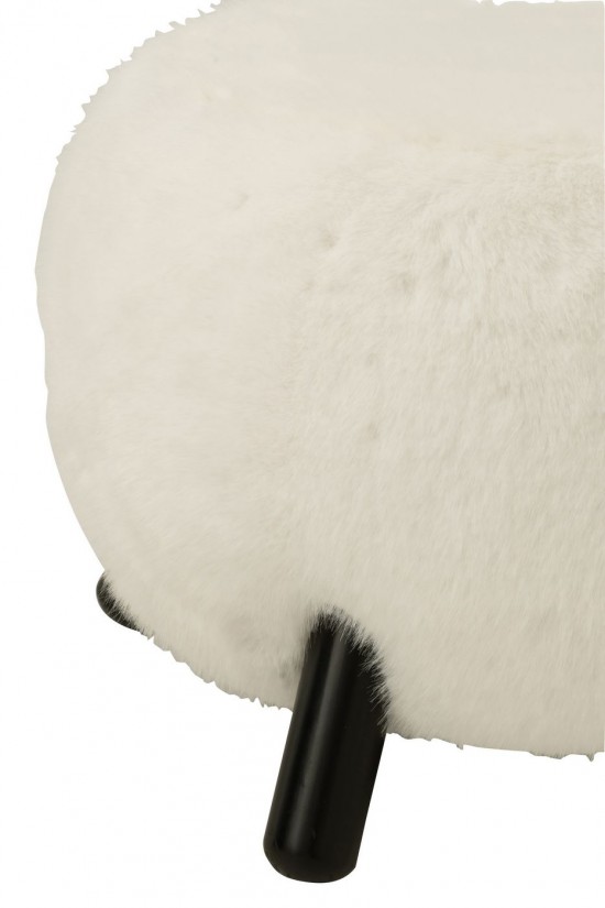 J Line tabourets ronds Jolipa Tabouret Fur With Wooden Legs Bois Blanc.
