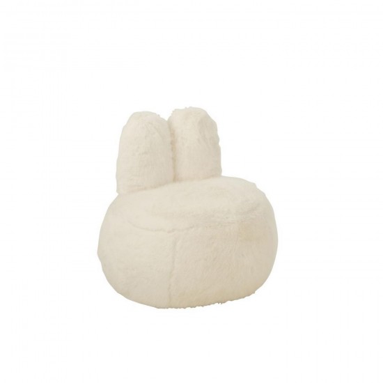 J Line Kruk Fur With Bunny Ears Hout Wit L58xB45xH56 cm landelijke krukjes krukken taboeretten tabouretten JO55955.