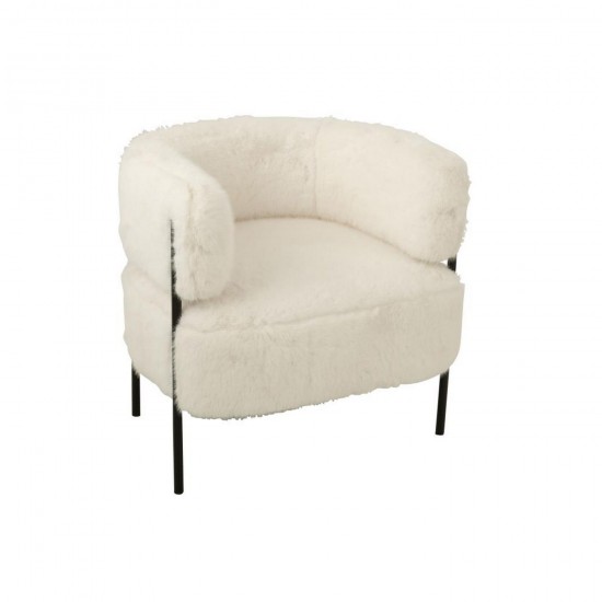 J Line Zetel Fur With Metal Legs Hout Wit L76xB66xH73 cm zetels JO55956.