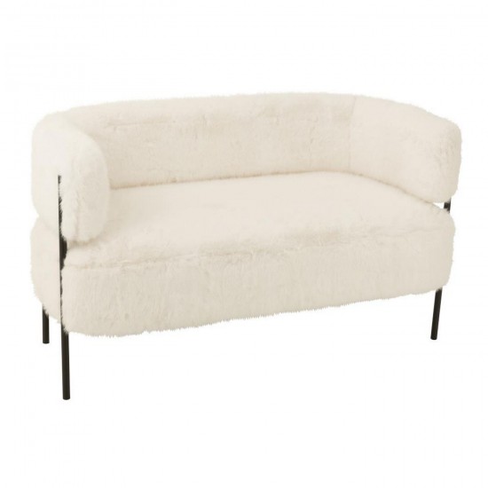 J Line 2 Zits Bank Fur With Metal Legs Hout Wit L133xB66xH73 cm zetels JO55957.