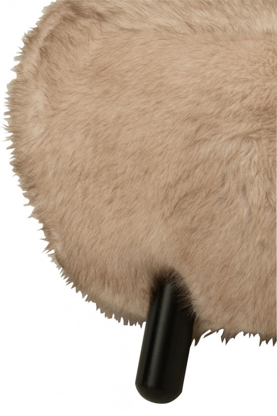 J Line tabourets ronds Jolipa Tabouret Fur With Wooden Legs Bois Taupe.