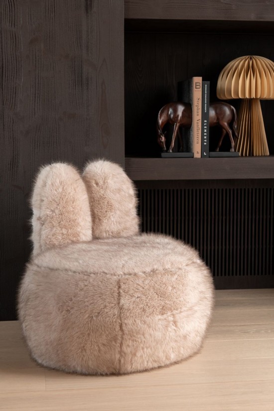 J Line Sgabello Fur With Bunny Ears Legno Taupe Taburete Fur With Bunny Ears Madera Topo.