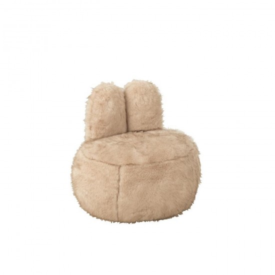 J Line Kruk Fur With Bunny Ears Hout Taupe L58xB45xH56 cm landelijke krukjes krukken taboeretten tabouretten JO55960.