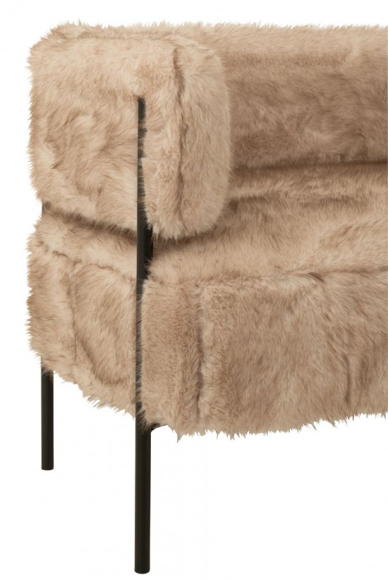 J Line 2 Seater Sofa Fur With Metal Legs Wood Taupe armchairs.