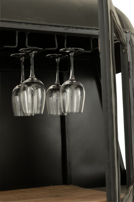 JLine J Line Barkast Kabelwagen Ijzer Mangohout Zwart Wit L135xB47xH154 cm barkasten drankkasten.