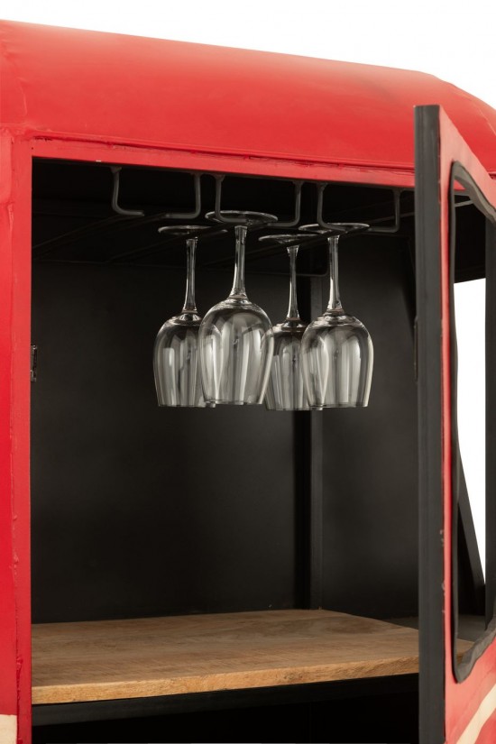 Jline Mueble Bar Teleférico Plancha Madera De Mango Rojo Blanco.