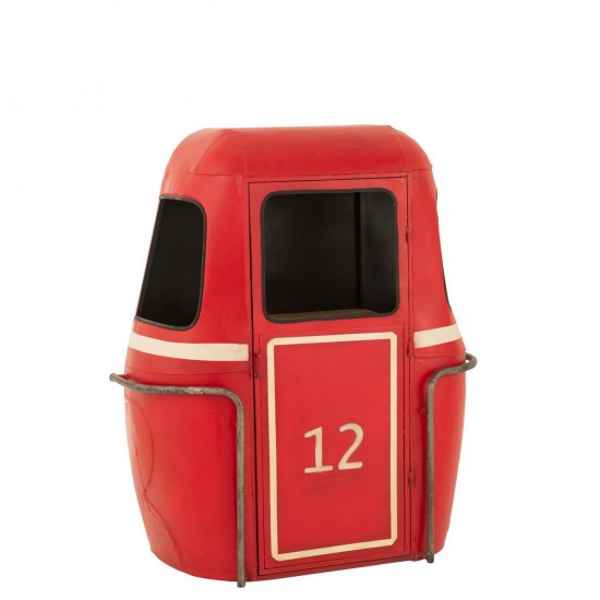 J Line Barkast Kabelwagen Ijzer Mangohout Rood Wit L135xB47xH154 cm barkasten drankkasten JO55966.