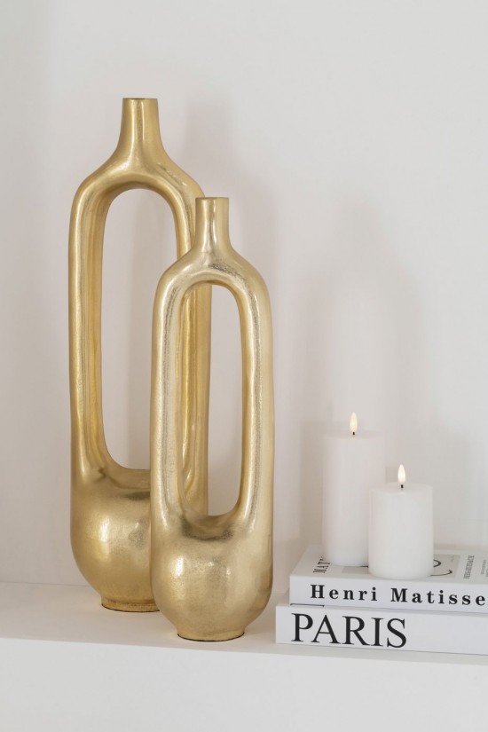 J Line Vaso Interno Cavo Alluminio Oro Large Jarrón Interior Hueco Aluminio Oro Large.