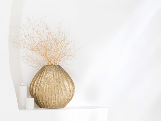 J Line Vaso Ovale Alluminio Oro Jarrón Óvalo Aluminio Oro.