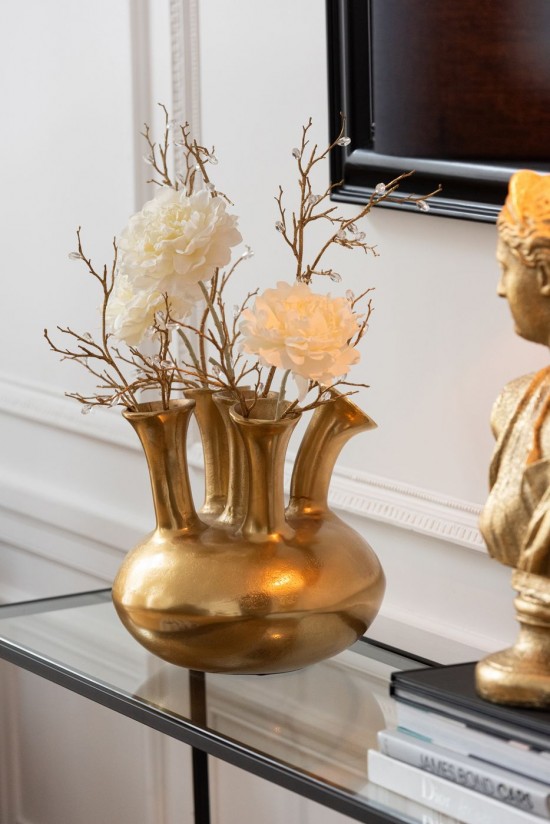 J Line Vaso Tulipano Alluminio Oro Jarrón Tulipán Aluminio Oro.