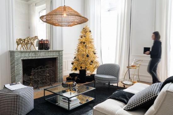 JLine J Line Zetel Pied De Poule Ijzer Zwart Wit L70xB72xH70 cm zetels.