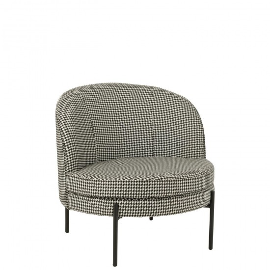 J Line Zetel Pied De Poule Ijzer Zwart Wit L70xB72xH70 cm zetels JO56005.