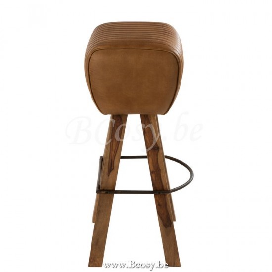 tabourets ronds Jolipa Jline Tabouret Gym Cuir Bois De Mangier Camel Naturel