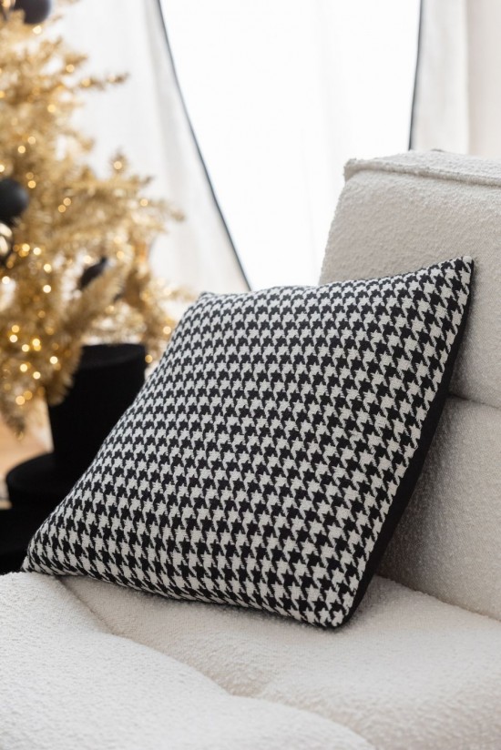 J Line Cuscino Pied De Poule Cotone Bianco Nero Cojín Pied De Poule Algodón Blanco Negro.