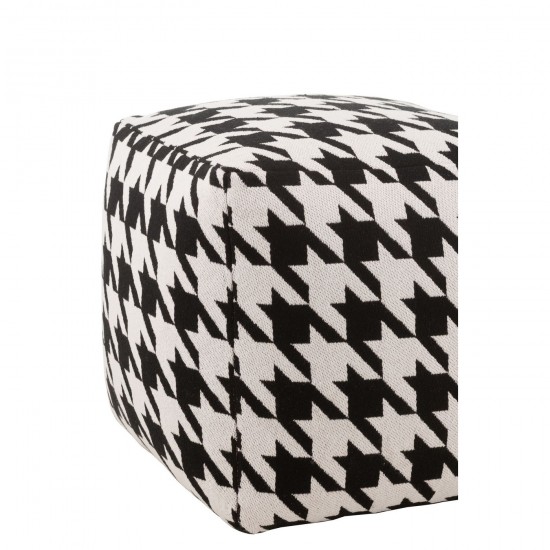 J Line poufs Jolipa Pouf Motif Large Pied De Poule Coton Blanc Noir.