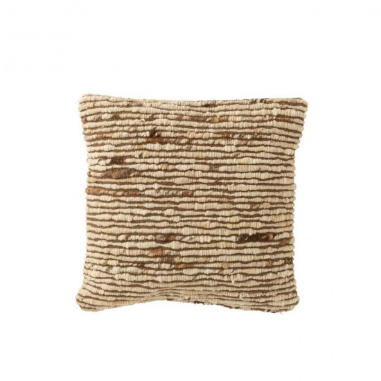 J Line Kussen Geweven Wol Ecru Bruin L45xB45xH15 cm sierkussens sierkussentjes JO56318.