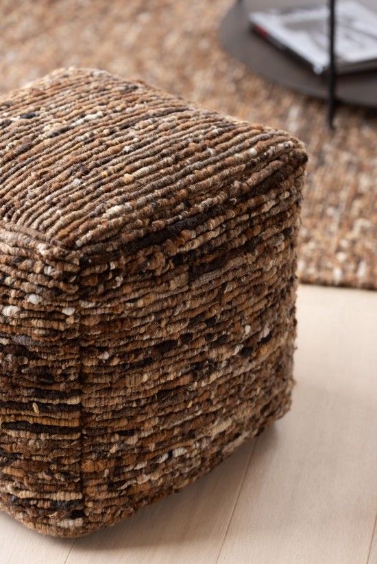 J Line Pouf Tessuto Lana Marrone Puf Tejido Lana Marrón.
