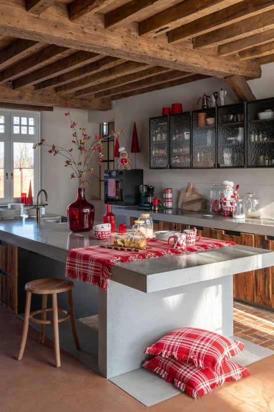 J Line Coperta A Quadretti Cotone Rosso Natale Bianco Funda Azulejos Algodón Rojo Navidad Blanco.