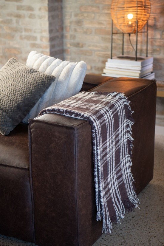 J Line Coperta A Quadretti Cotone Marrone Scuro Bianco Funda Azulejos Algodón Marrón Oscuro Blanco.