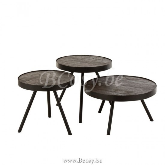 J Line Jline Bijzettafel Fien Laag Mango Hout Ijzer Donker Bruin Zwart