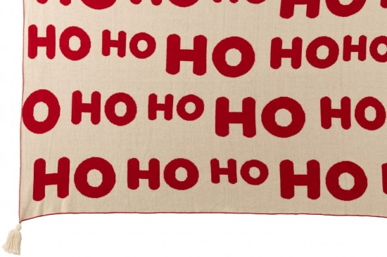 J Line Jolipa Couverture Hohoho Polyester Rouge Noël Blanc.