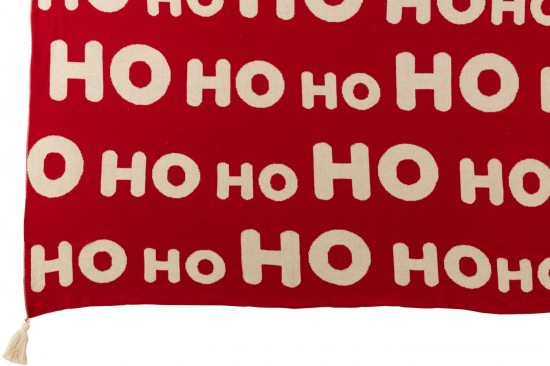 Jline Deken Hohoho Polyester Kerstrood Wit.