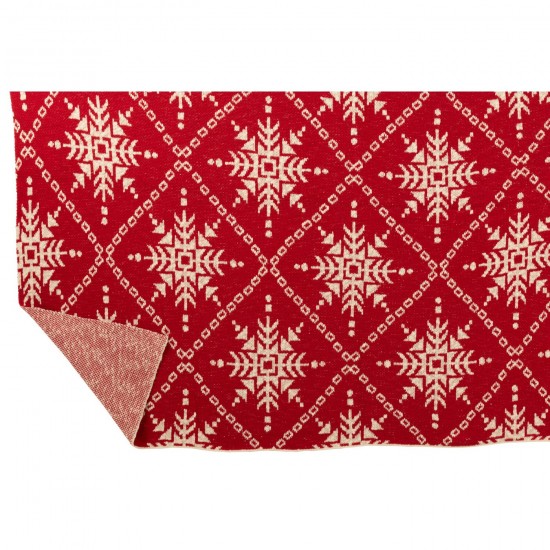 Jline Deken Sneeuwvlokken Katoen Kerstrood Wit.