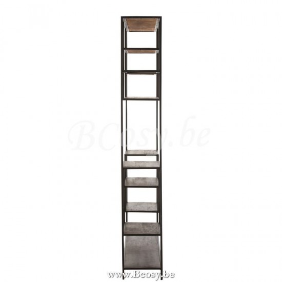 armoires etageres rayons ouvertes Jolipa Jline Etagere Fien 10 Planches Bois De Manguier Fer Brun Fonce Noir
