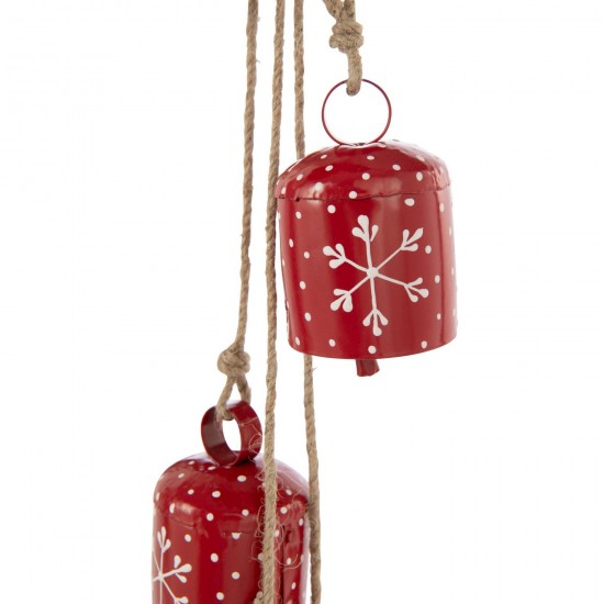 J Line guirlandes suspendues Jolipa Suspension 7 Cloches Flocons Fer Blanc Rouge Noël Assortiment De 2.