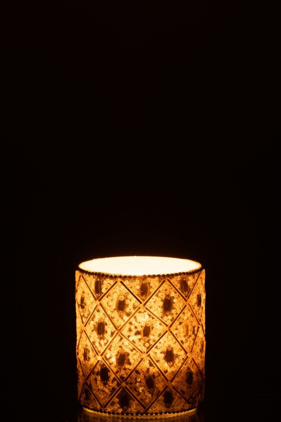 J Line photophores Jolipa Photophore Verre Perles Blanc Doré Large.