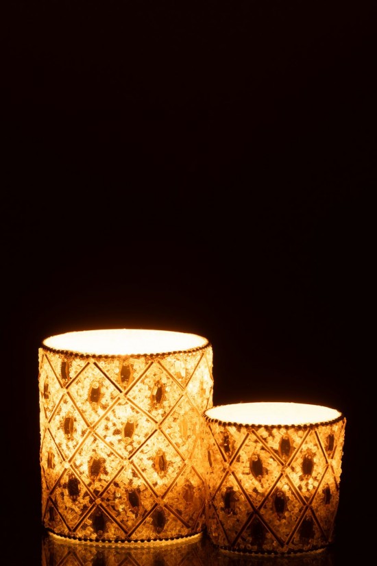 Jline Windlicht Glas Perlen Weiß Goldfarben Large t lichthalter teelichtleuchter teelichte.