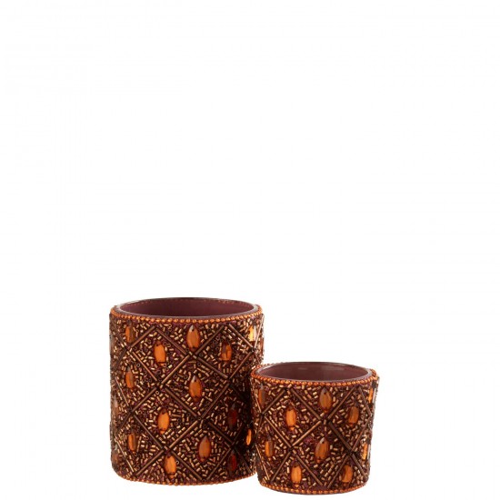 J Line Tealight Holder Glass Beads Dark Brown Rust Brown Large tea lights holders.