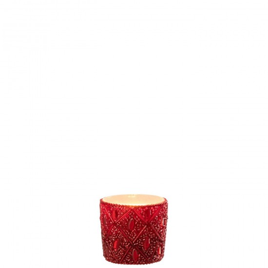 J Line Theelichthouder Glas Kralen Kerstrood Small L6xB6xH6 cm T theelichten theelichthouders waxinelichten JO56458.