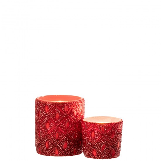 Jline Theelichthouder Glas Kralen Kerstrood Large.